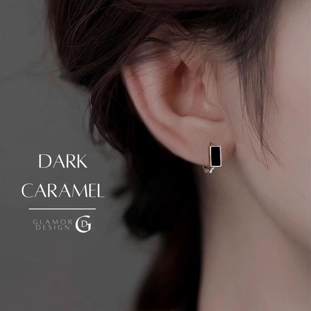 GLAMOR✨ ต่างหูเงินแท้ Dark Caramel จี้ดำ ดีไซน์ดำหรู เพชรแวววาว สไตล์มินิมอล ต่างหูผู้หญิง