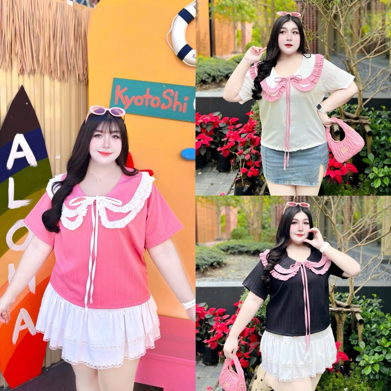 เสื้อคอบัวสาวอวบอก52แต่งระบายน่ารักๆ
