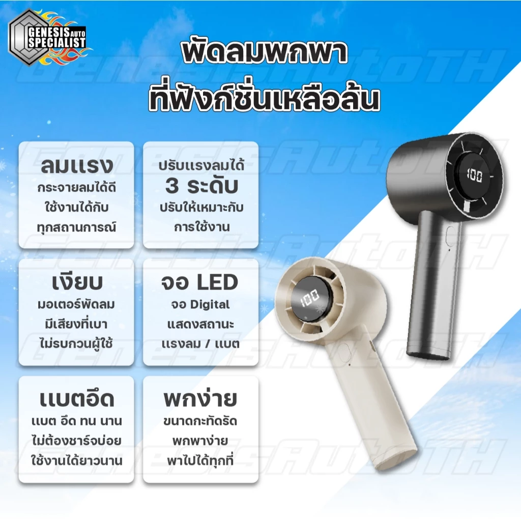 พัดลมมือถือเทอร์โบ ลมแรง 5 ระดับ แบตอึด น้ำหนักเบา thumbnail 3
