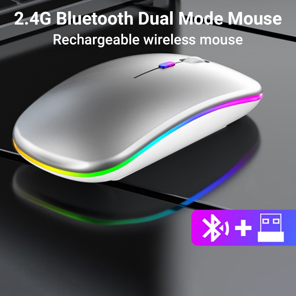 🔥ส่งจากไทย🔥เมาส์ไร้สาย Bluetooth 2.4G บางเฉียบ ชาร์จไฟได้ RGB คลิกเงียบ 1600DPI สำหรับแล็ปท็อปและพีซี - รูปที่ 2