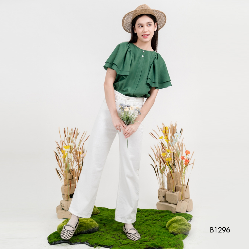 AMILA Blouse AM-B1296 Cottonซิลค์ แขนสั้น IGPU25-3 PCE1650