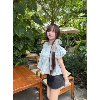 Nusa style เสื้อแขนบอลลูน แต่งระบาย 3 ชั้นผ้าคอตตอน 100%