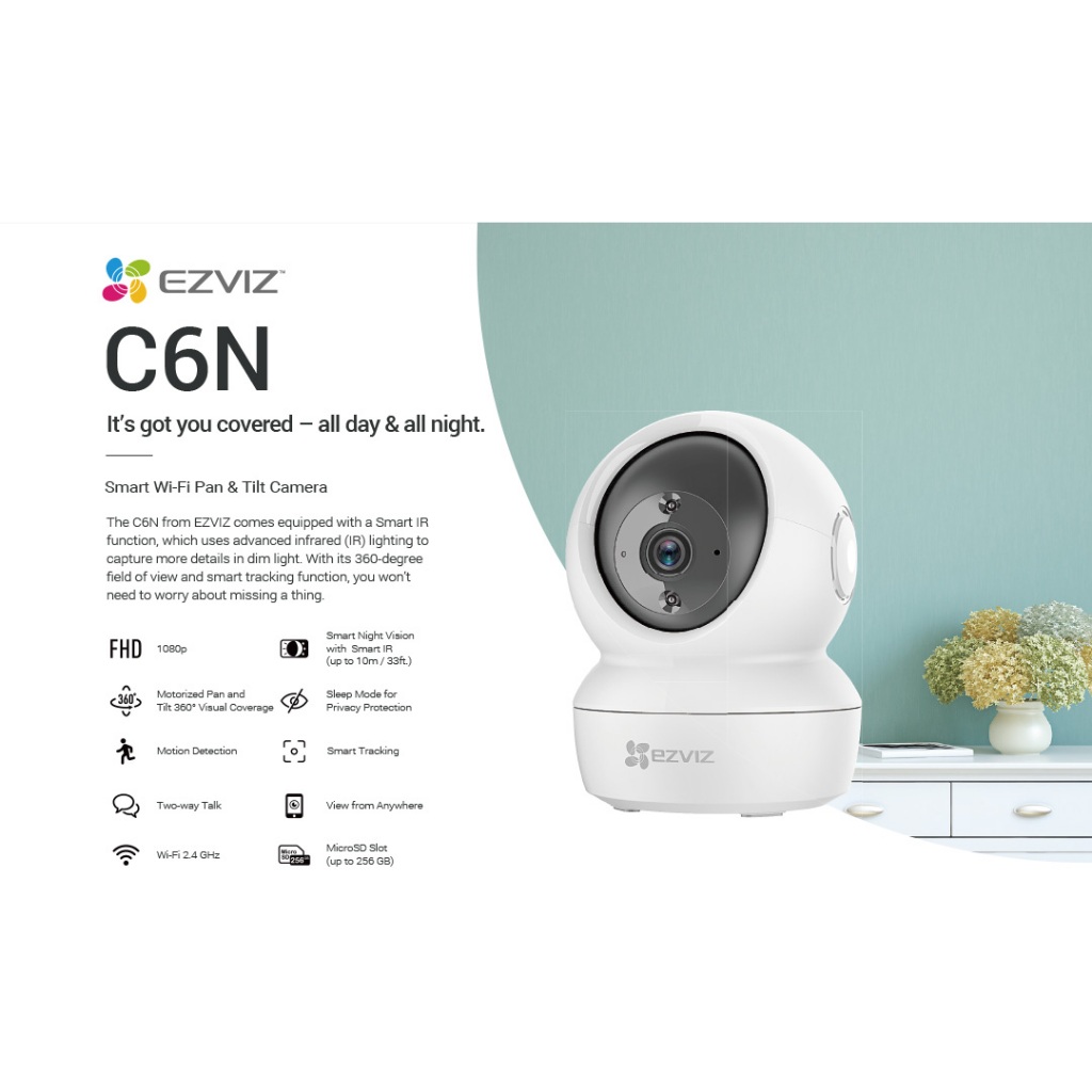 กล้องวงจรปิดไร้สาย EZVIZ รุ่น C6N (2MP, 4MP) 1080P Wi-Fi PT Camera 2.4GHz โต้ตอบได้