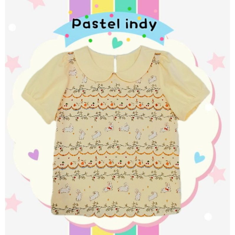 เสื้อคอบัว สีโทนพาสเทล แต่งลายด้านหน้า แขนตุ๊กตา(งานตัด)
