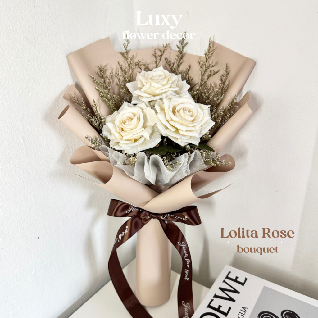【Luxyflowerdecor】ช่อดอกกุหลาบโลลิต้าปลอม 3 ดอก เกรดพรีเมี่ยมผสมแคสเปีย ดอกไม้ประดิษฐ์ ช่อดอกไม้  Flowers