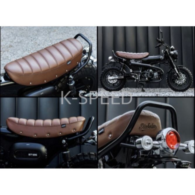 เบาะแต่ง Diabolus for Honda Dax125 สีน้ำตาลลายตรง หมุดข้าง ปัก Diabolus (DX068)