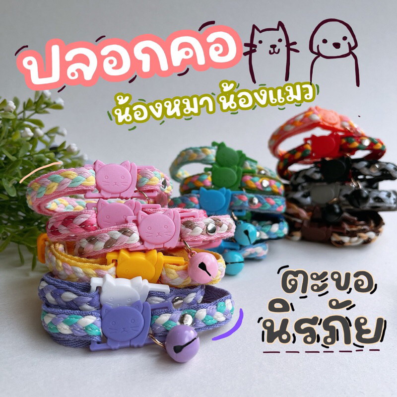 ใหม่ ตะขอนิรภัย 📣 ปลอกคอน้องหมา น้องแมวสุดคิ้วท์ เชือกลายเปียนุ่มนิ่ม ตะขอนิรภัยทุกเส้น