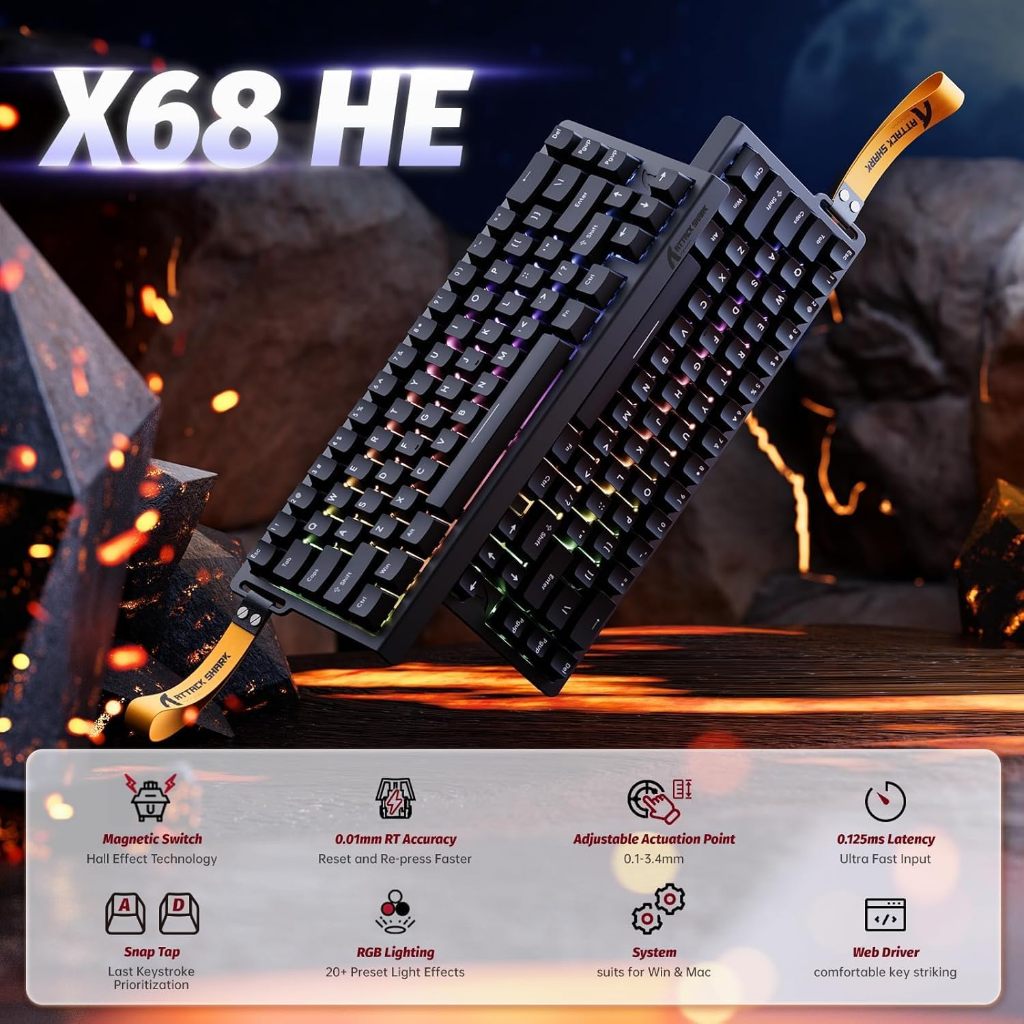 Attack Shark X68HE คีย์บอร์ดสวิตช์แม่เหล็กสําหรับเล่นเกม FPS 8K Polling Rate