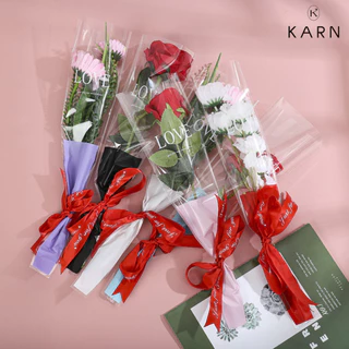 (50ชิ้น) ซองใสใส่ดอกไม้ 1 ดอก LOVE YOU รูปคลื่น หลากสี ขนาด12.5+4*45 วาเลนไทน์ พร้อมส่ง