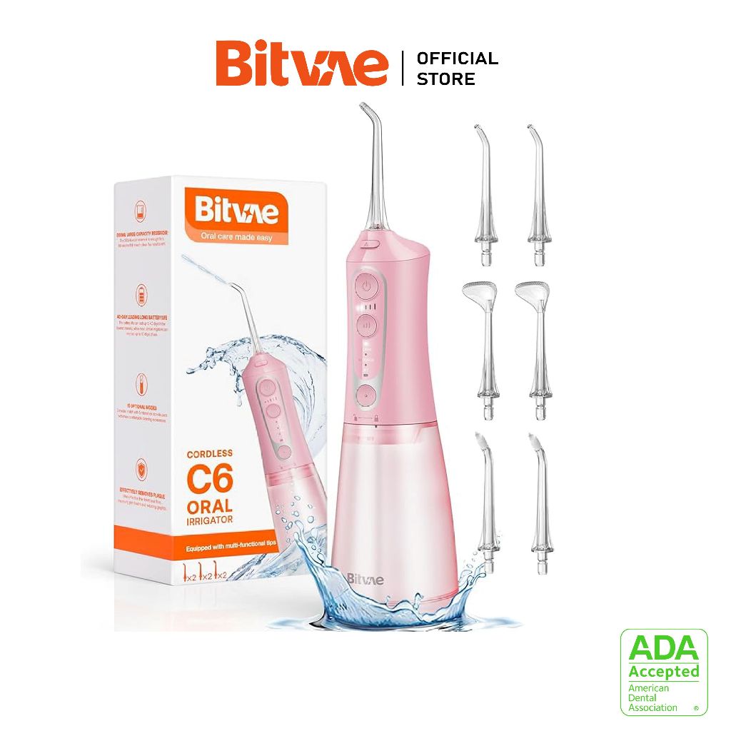 Bitvae รุ่น C6 สีชมพู - ไหม ขัดฟัน พลังน้ำ ไร้สาย ทำความสะอาด ฟัน และ ช่องปาก หัวฉีด 6 แบบ ความแรงน้ำ ปรับได้ถึง 5 ระดับ