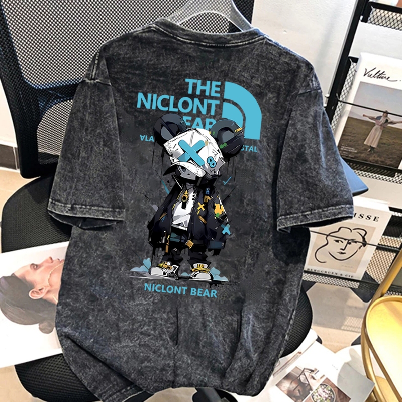 Top.street✨เสื้อยืด Oversize เสื้อ “bear” tshirt cotton100% คอกลม เสื้อฟอกสีดำ แฟชั่นวินเทจ แนวสตรีท ผู้ชายและผู้หญิง3XL