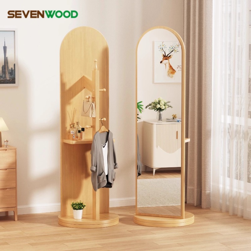 SEVENWOOD กระจก กระจกยาว กระจกเต็มตัว กระจกตั้งพื้นกระจก มินอมอลกระจกแต่งตัวตั้งพื้นกระจกหมุนได้กระจกเต็มตัวมีที่เก็บของ
