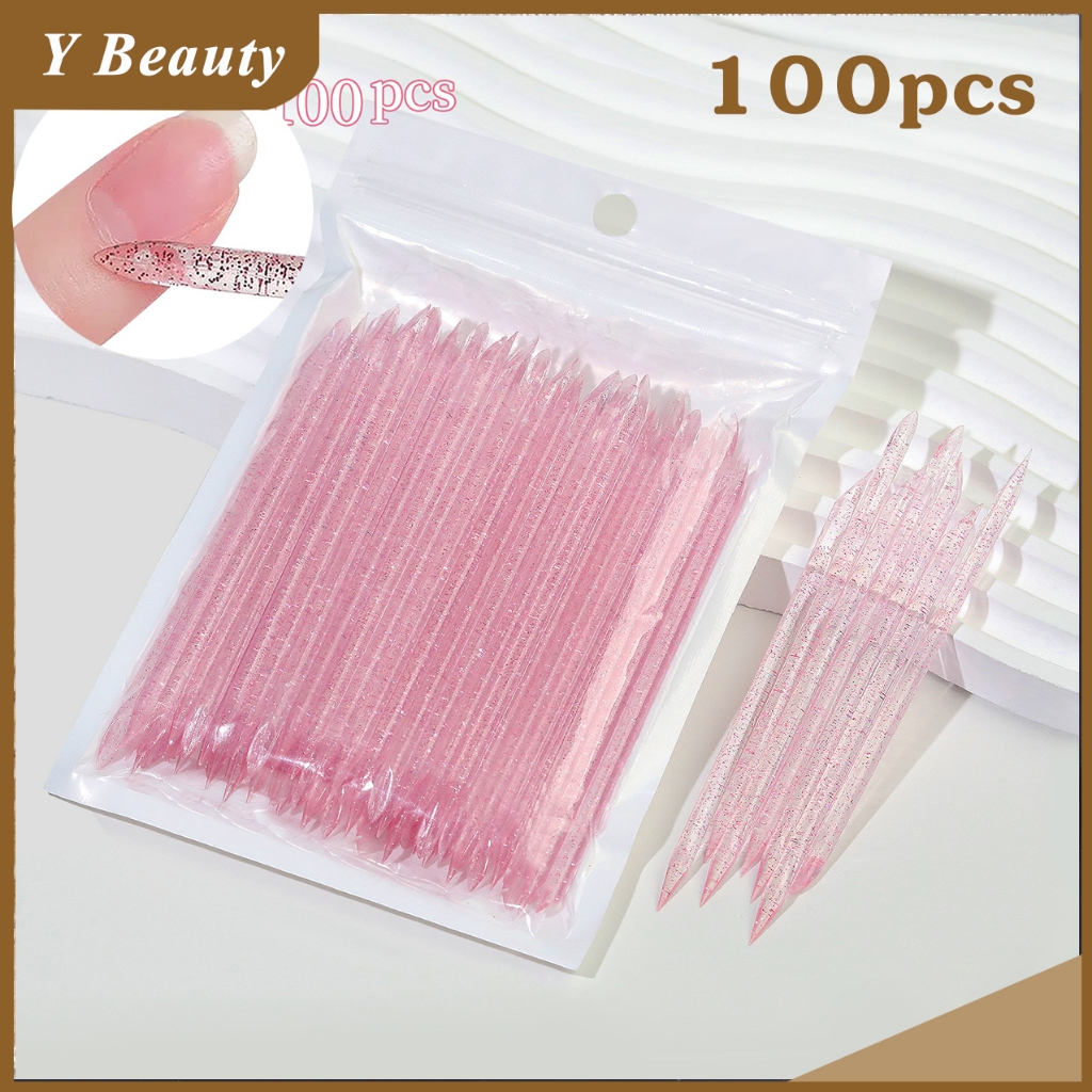 100 ชิ้น นํากลับมาใช้ใหม่ได้ คริสตัลสติ๊ก ปลายคู่ เล็บ หนังกําพร้า ดันหนังกําพร้า เครื่องมือกําจัดเล็บเท้า ดูแลเล็บ เครื