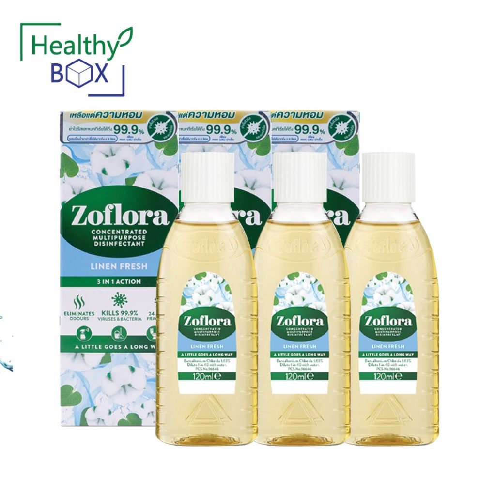 3ขวด Zoflora Linen Fresh 120ml. โซฟลอรา ลินิน เฟรช น้ำยาฆ่าเชื้อโรคชนิดเข้มข้นแบบมีกลิ่นหอม