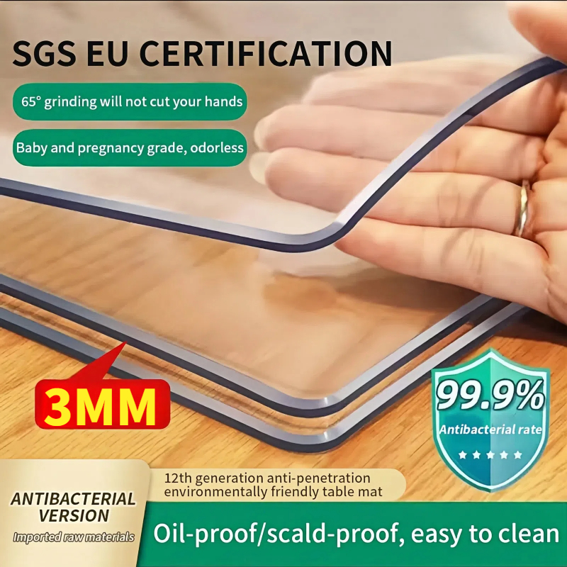 pvc ปูโต๊ะ ผ้าปูโต๊ะแบบใส ใส 3mm มม ทนต่อน้ำมันและความร้อน ทำความสะอาดง่าย หนาขึ้น สามารถ