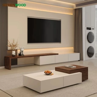 SEVENWOOD ชั้นวางทีวี ชั้นทีวี ตู้วางทีวี ตู้ทีวี สไตล์โมเดิร์นมินิมอล โต๊ะ 160 ซม + ตู้ 160 ซม