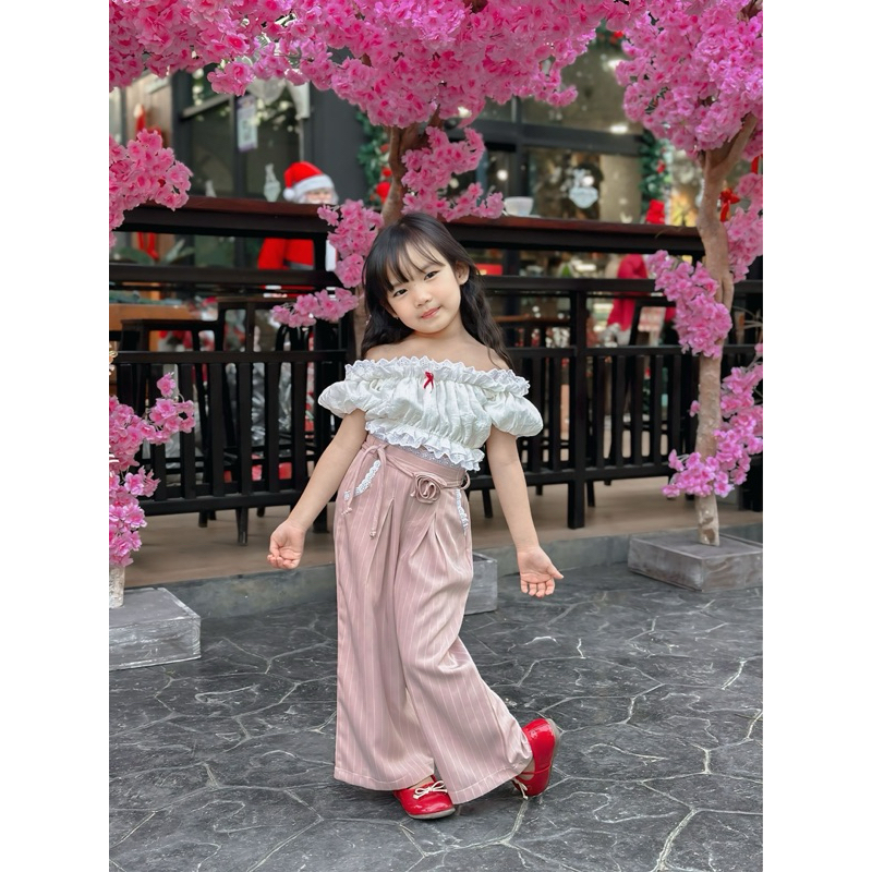 ชุดลูกสาว เซ็ต2ชิ้น เสื้อลูกไม้+กางเกงผ้านาโน ใส่สบาย