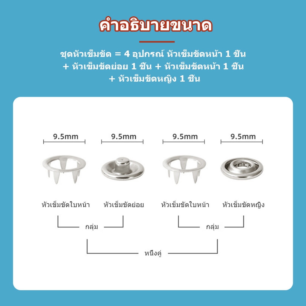 ชุดกระดุมโลหะ  พร้อมคีมยึด สําหรับเสื้อผ้า หมวก DIY ชุดคีมติดกระดุมแป๊ก ชุดกระดุมแป๊ก พร้อมคีมตาไก - รูปที่ 4