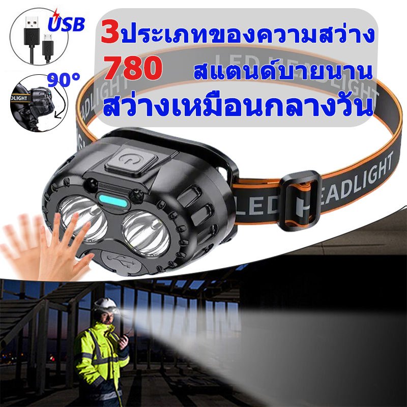 【แท้ แรงสูง】ไฟฉายคาดหัว LED พลังงานสูง ส่องไกล “ปรับ7เกยร์ ชาร์จได้ หม้อแบตใส่หัว กันน้ำกันฝน LED head torch สว่างมากๆ