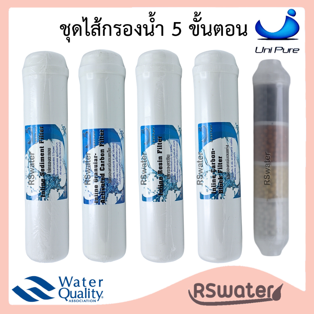 Unipure ชุดไส้กรองน้ำ 5 ขั้นตอน อินไลน์ แบบกล่อง และไส้กรองน้ำ Bio 4 in 1