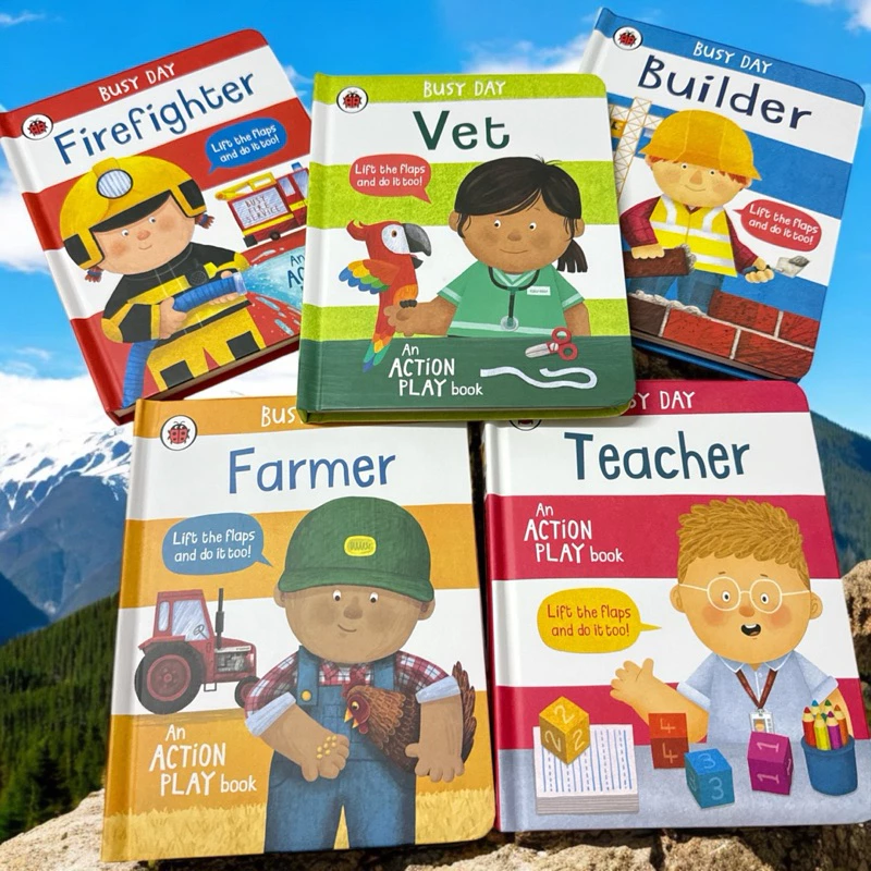 Busy day and action play book หนังสือภาษาอังกฤษ เกี่ยวกับอาชีพต่างๆ Lady bird board book