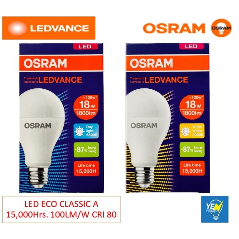 OSRAM หลอดไฟ LED ECO CLASSIC 18W แสงขาว/แสงเหลือง ขั้วE27 15,000 ชม.