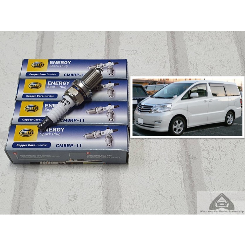 หัวเทียน Toyota  Alphard ANH10 ( 2002 - 2007 ) ขั้วนิคเกิ้ล ชุด 4 หัว / 6 หัว : Hella CM8RP-11