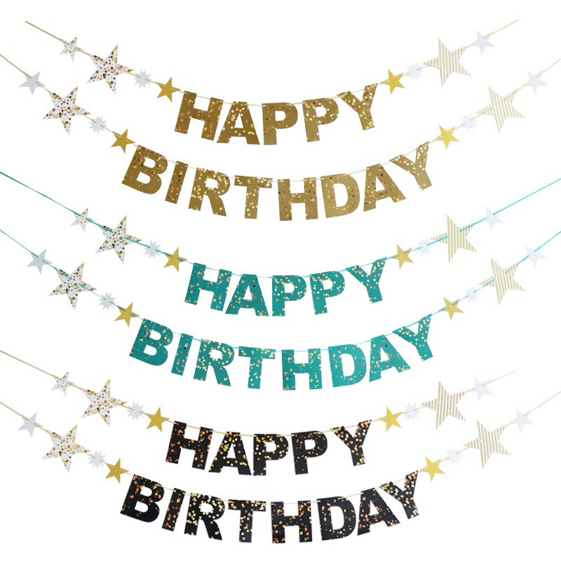 ป้ายอักษรHappy birthday พร้อมดาว ตัวใหญ่ ป้ายวันเกิด ทำจากกระดาษ พร้อมส่งร้านไทย