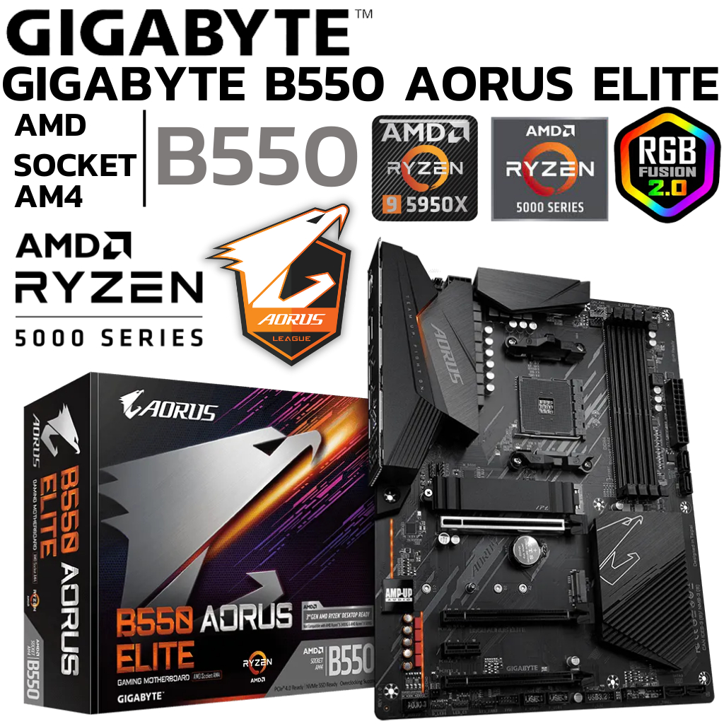 MAINBOARD (เมนบอร์ด) AM4 GIGABYTE AORUS B550 ELITE DDR4 Support 5000 Series