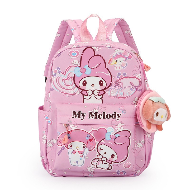 กระเป๋าเป้ผ้า สำหรับเด็ก SANRIO - ขนาด 14 นิ้ว - มีทั้งหมด 6 ลาย - พร้อมกระเป๋าใส่เหรียญห้อย - เนื้อผ้ากันน้ำ