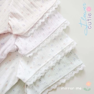 mirrorme เสื้อ Baby tee พิมพ์ลาย สีพาสเทล แต่งลูกไม้