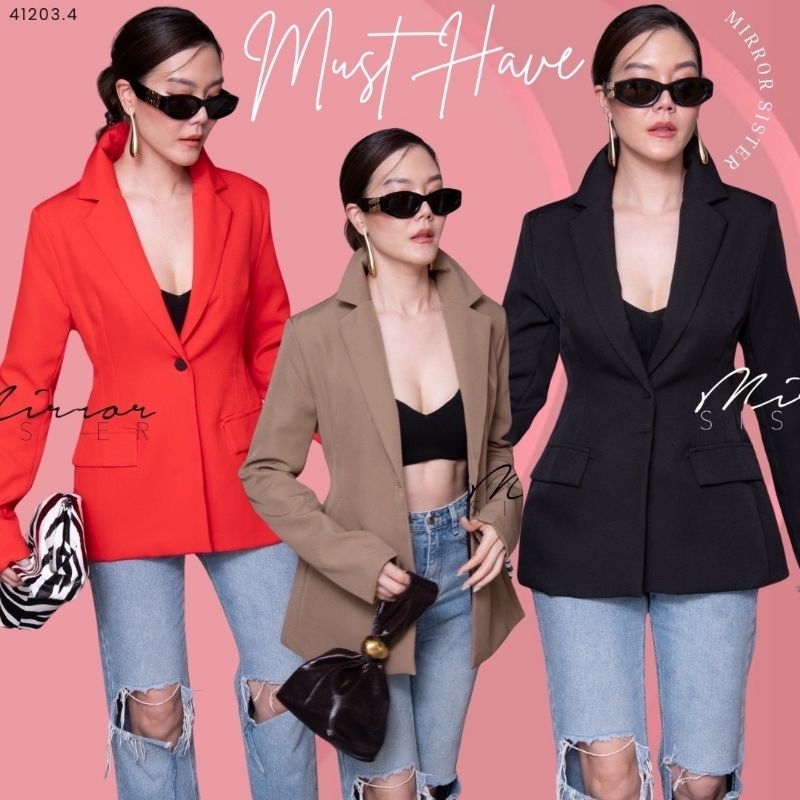 ❤️สินค้าขายดี❤️••MiRRoRSiSTER's LEoNA BLAZER••เบรเซอร์สูททรงสวย แต่งตีเกร็ดด้านหน้า2ข้างเอวให้เก็บทรงดูเข้ารูป