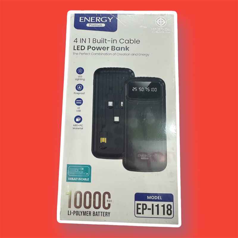 แบตสำรอง 10000 mAh 4in1 เพาเวอร์แบงค์ Energy EP-I118 มีสายในตัว Fast charge 2A  พาวเวอร์แบงค์ ไม่แพง