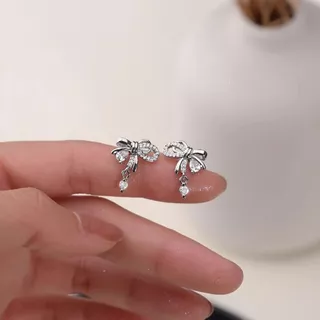 ESCOBAL ต่างหูเงิน Girly Knot สไตล์สวยหรู ต่างหูเพชร ต่างหูแฟชั่น ต่างหูโบว์ Valentine ของขวัญ