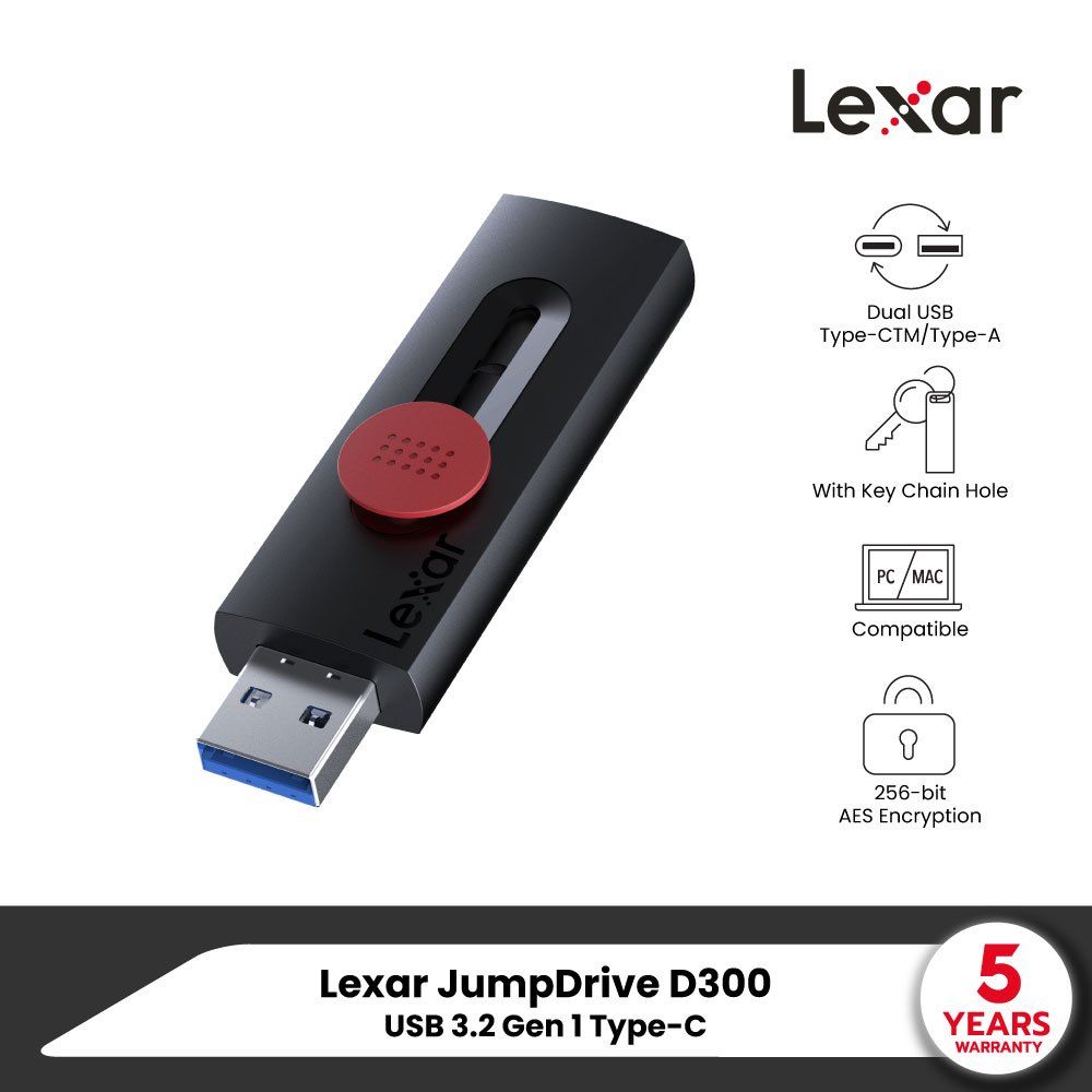 Lexar JumpDrive Dual Drive D300 32GB USB 3.2 Gen 1 Type-C  (แฟลชไดรฟ์ทูอินวัน) Android PC Mac (LJDD300032G-BNBNG)