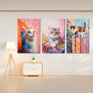 Cat Painting -ภาพแขวนผนัง ภาพพิมพ์แคนวาส พร้อมกรอบลอย [พร้อมส่ง]