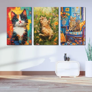 Cat Painting -ภาพแขวนผนัง ภาพพิมพ์แคนวาส พร้อมกรอบลอย [พร้อมส่ง]