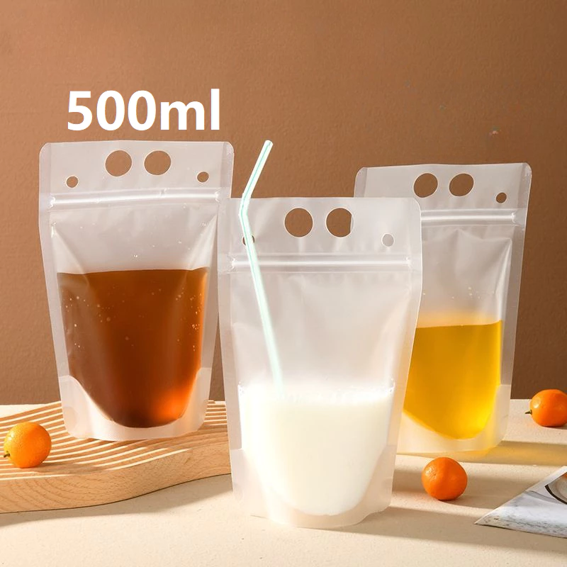 ถุงใส่น้ำมีหูหิ้ว 250/350/500ml. (50ใบ) แบบซิปล็อก ก้นตั้งได้ สีขุ่น ใส่เครื่องดื่ม ใส่อาหาร 1NEO