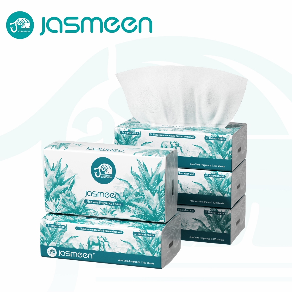 [1 ลัง20ห่อ ] JASMEEN กลิ่นว่านหางจระเข้ GB/T 20808 Air Cushion Soft Tissue กระดาษทิชชู่ หนา 5 ชั้น 420 แผ่น
