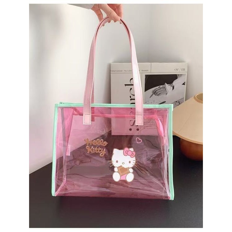 กระเป๋าช้อปปิ้ง แบบใส ลายการ์ตูนสุดเก๋ PVC กันน้ำ  - มีทั้งหมด 5 ลาย - ขนาด 33×26×12 cm