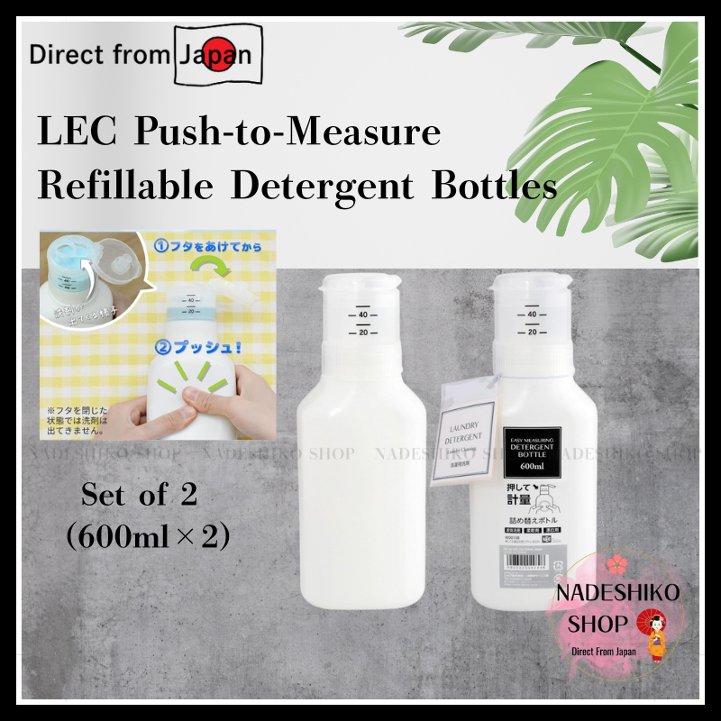 LEC Push-to-Measure Refillable Detergent Bottles  Set of 2  600ml×2