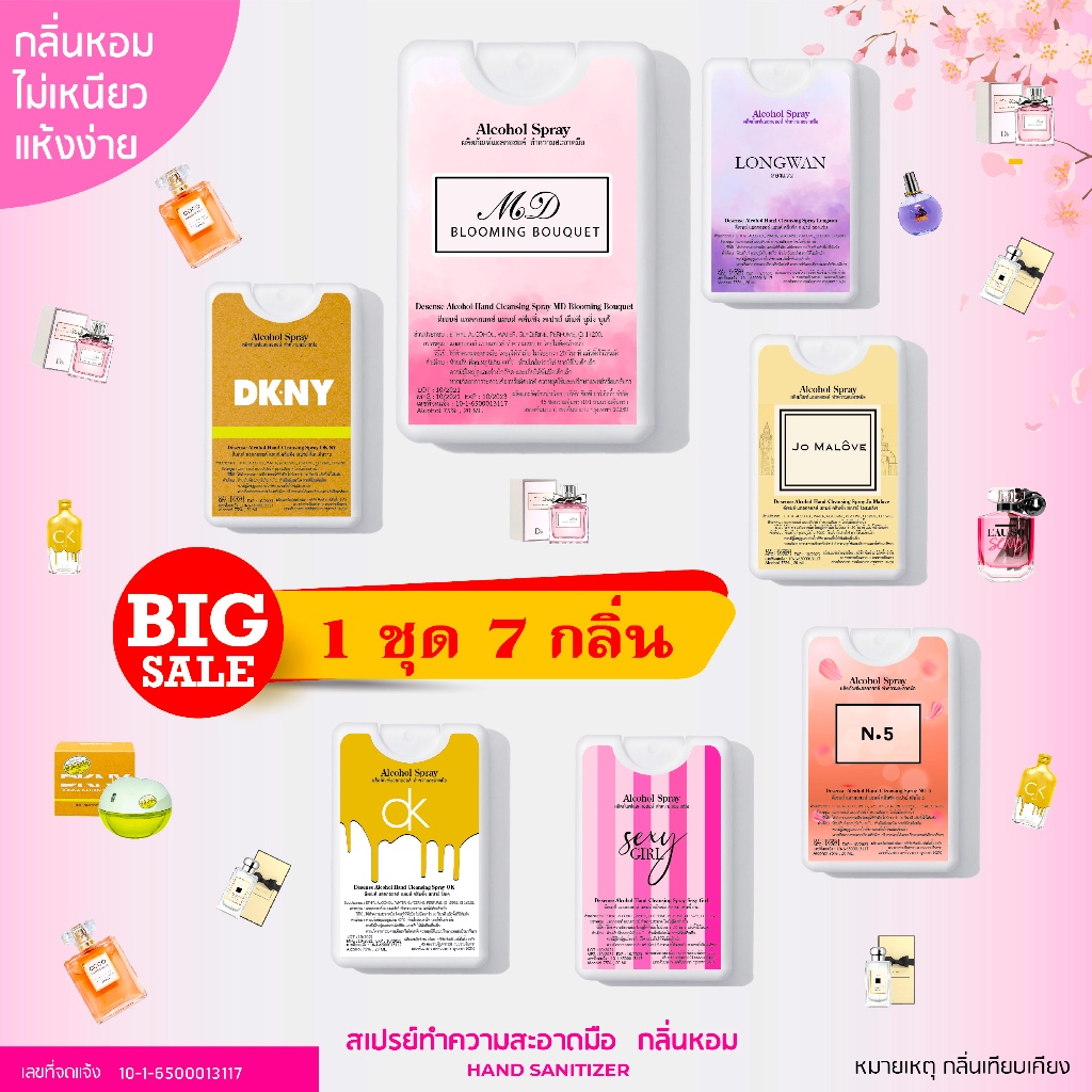 สเปรย์แอลกอฮอล์ พกพา (1สินค้า/7ชิ้น) กลิ่นน้ำหอม สเปรย์การ์ด พกพา spray alcohol กลิ่นหอม 20ml พร้อมส่ง ส่งด่วน