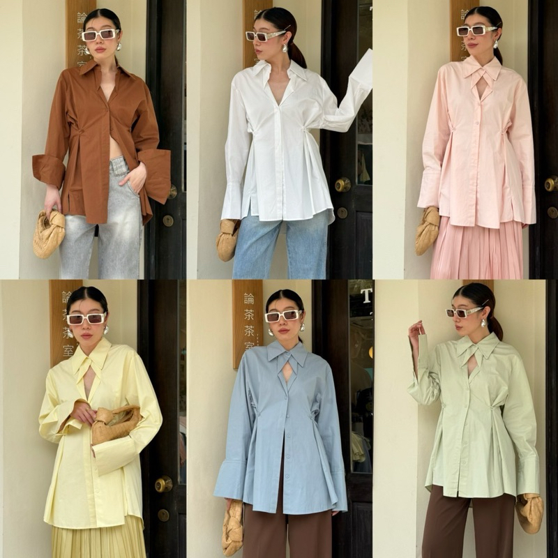 25211 STUDIOX2 WAISR BUTTONS OXFORD SHIRT เสื้อเชิ้ตผ้าอ๊อกฟอร์ด ติดกระดุมข้างเอว ทรงโอเวอร์ไซส์ มีก