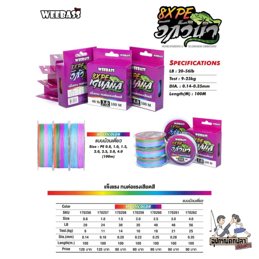 สายPE WEEBASS IGUANA X8 อิกัวน่า ถัก8 สีมัลติคัลเลอร์ ขนาด 100 เมตร รูปที่ 2