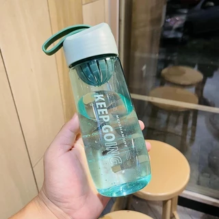 AD159_Shop ขวดน้ำ กระบอกน้ำ พลาสติก ขนาด 550 มล. ฝาปิดพร้อมสายจับ มีตัวกรอง มี 4 สี ทรงมน