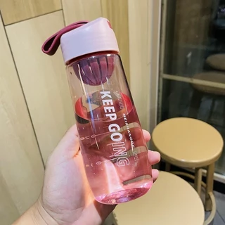 AD159_Shop ขวดน้ำ กระบอกน้ำ พลาสติก ขนาด 550 มล. ฝาปิดพร้อมสายจับ มีตัวกรอง มี 4 สี ทรงมน