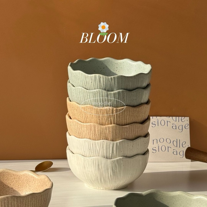 ถ้วยใส่ไอติม ซีเรียล ถ้วยซุป เซรามิค ดีเทลขอบหยัก bloom collection(noodle.storage)