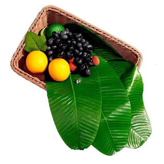 ใบตองปลอม Banana Leaf ใบตองเสมือนจริง ใบตองเทียม ใบประดับโต๊ะ ใบตองพลาสติก MoMo Bakery