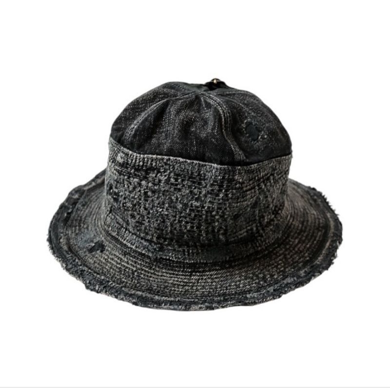 NEW !!!KAPITAL 11.5oz black x black denim The Old Man and the Sea HAT (distressed remake)