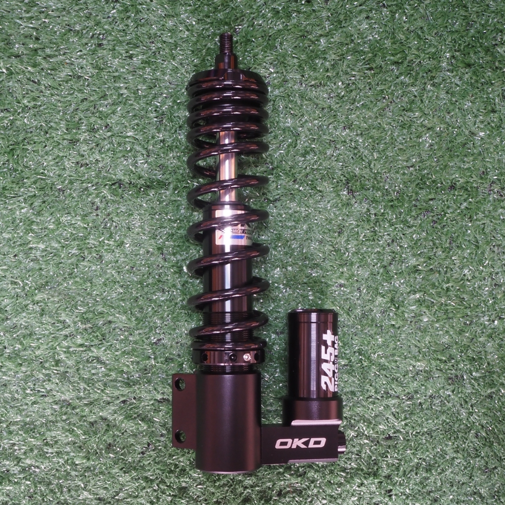 โช๊คหน้า OKD รุ่น Piggy Bag ยาว 245 มม. ของแท้ 1 ชิ้น สปริงดำ,แกนดำ สำหรับ Vespa Sprint,Primavera,GT